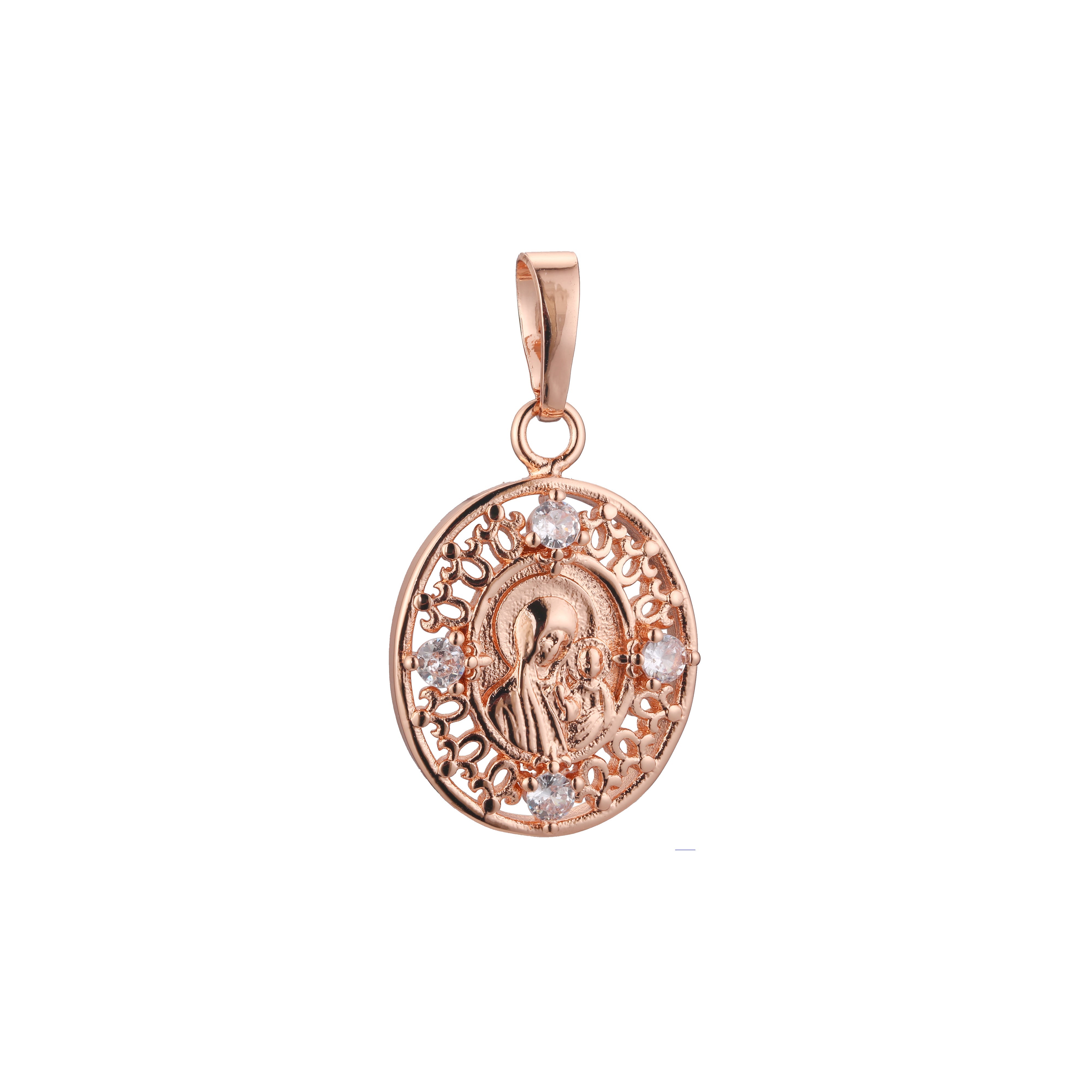 Virgin Mary of Kazan pendant in Rose Gold, 14K Gold plating colors