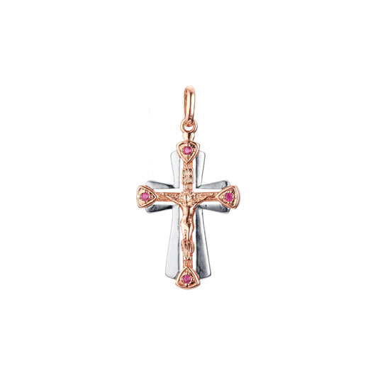 Maltese Eastern Orthodox Russian pendant in Rose Gold two tone, 14K Gold plating colors