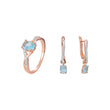 Juego de joyas de anillos de dos tonos de oro rosa CZ azul lago solitario