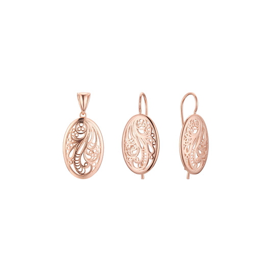 Conjunto de filigrana renacentista de oro rosa