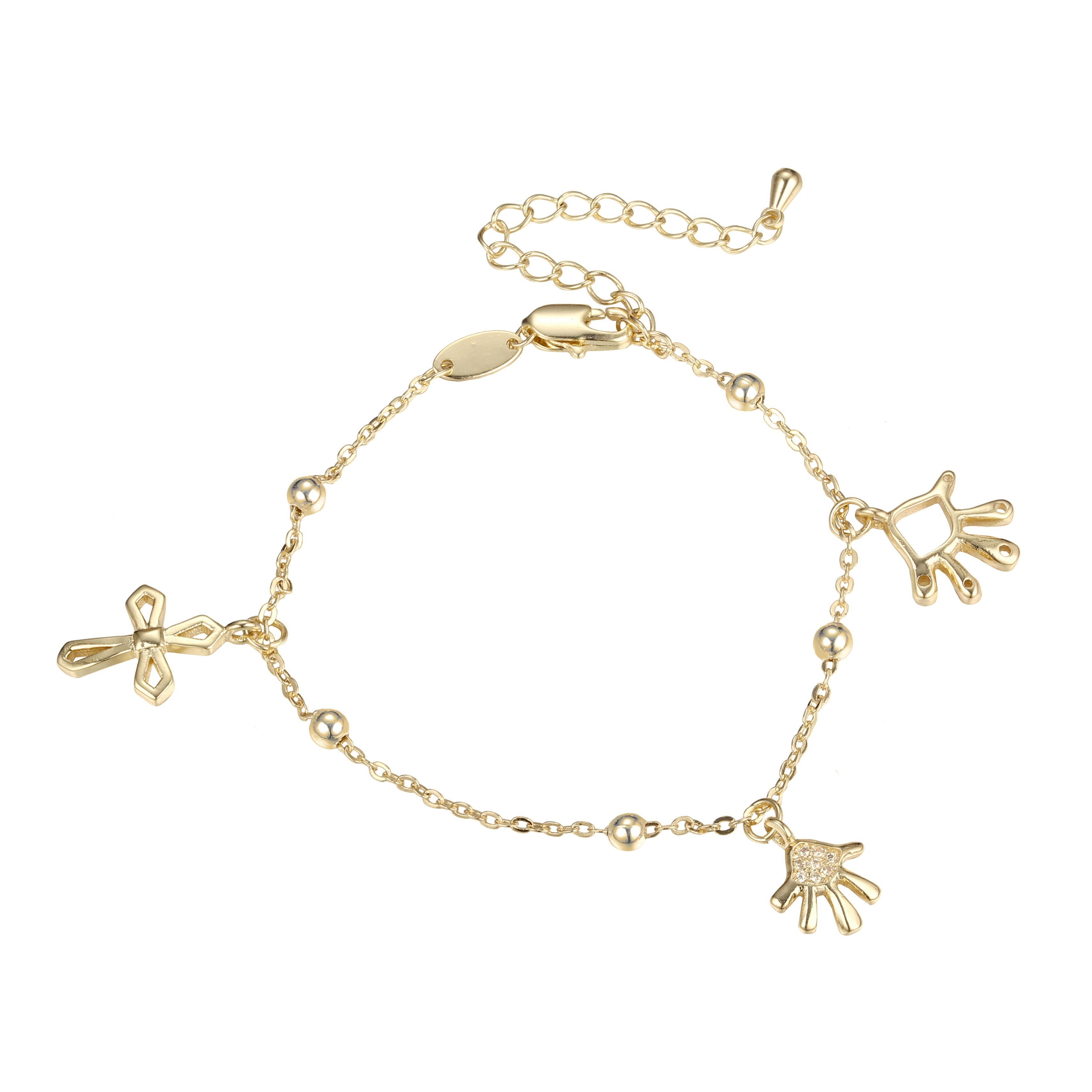 Pulseras de cruz y manos enchapadas en Oro de 14K, dos tonos