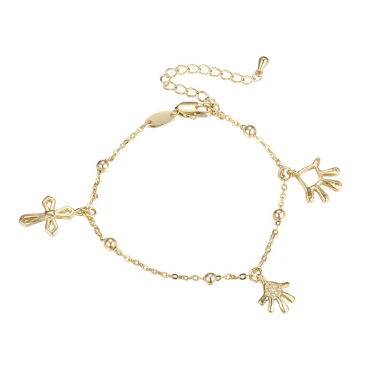 Cross and hands bracelets plated in 14K Gold, two tone colors