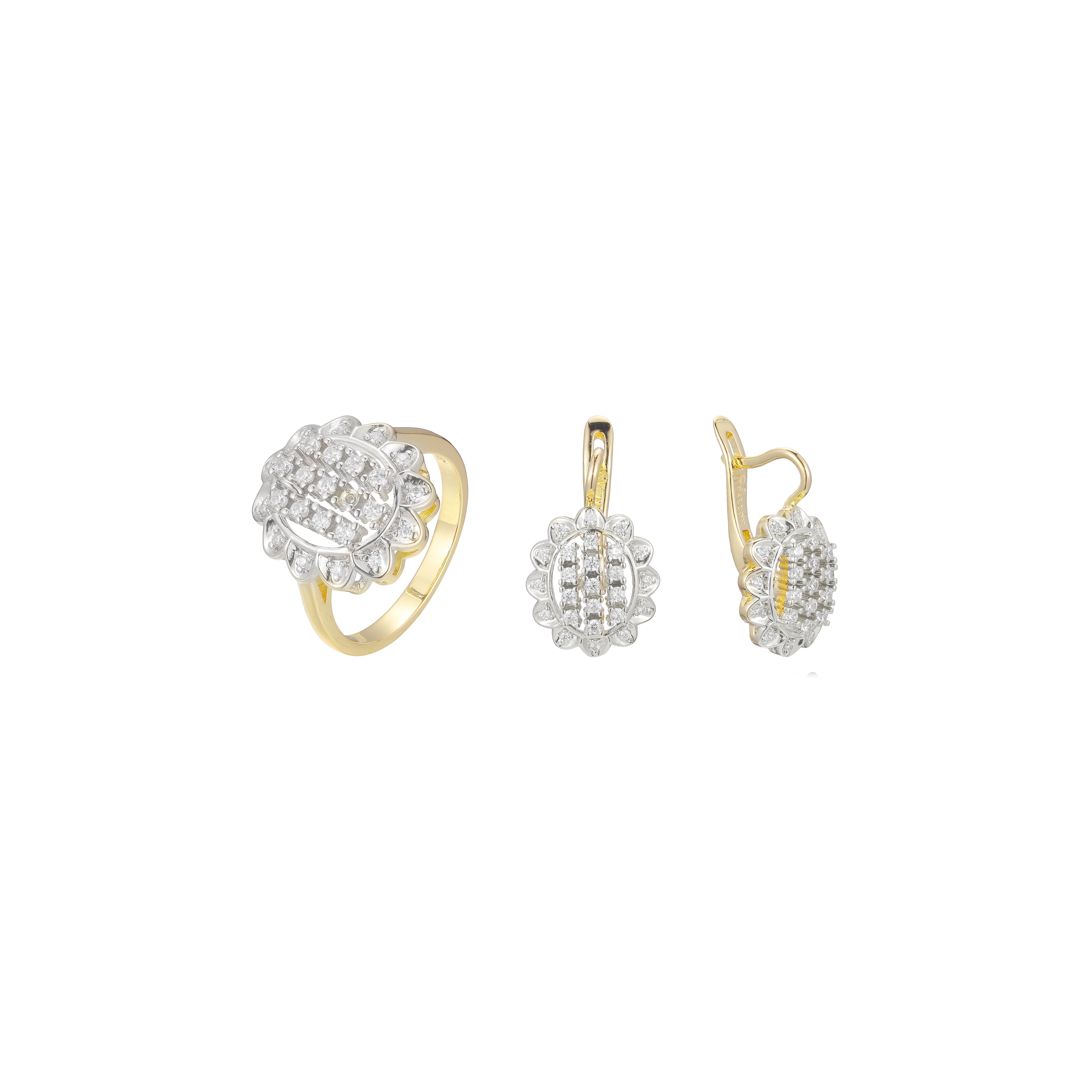 Conjunto de flor de racimo de dos tonos de oro de 14K