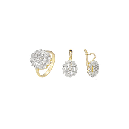 Conjunto de flor de racimo de dos tonos de oro de 14K