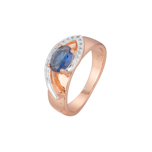 Anillos de oro rosa con dos tonos de piedra azul solitario
