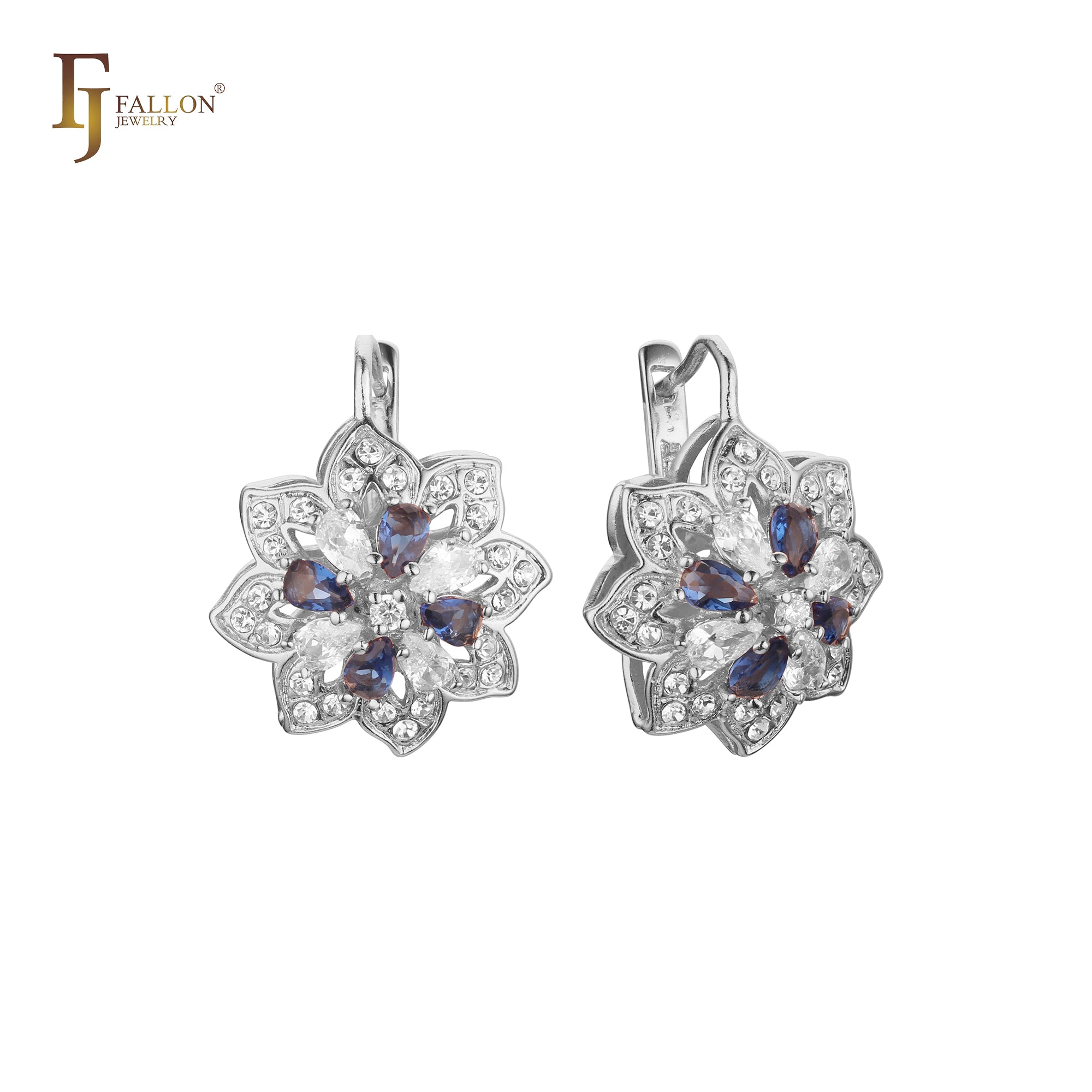Aretes de flor de racimo de girasol en colores de baño de Oro 14K, oro blanco, oro rosa