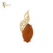 Marquesa ámbar naranja rojo solitario 14K oro, oro blanco, colgante de oro rosa