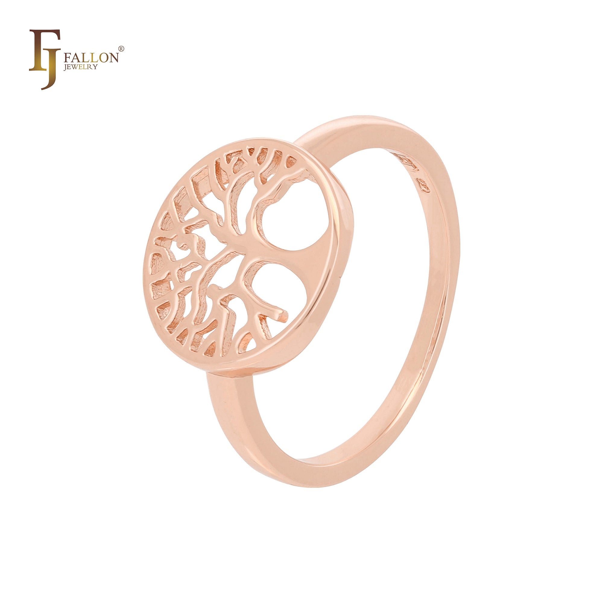 Anillos sencillos de oro rosa con el árbol de la vida
