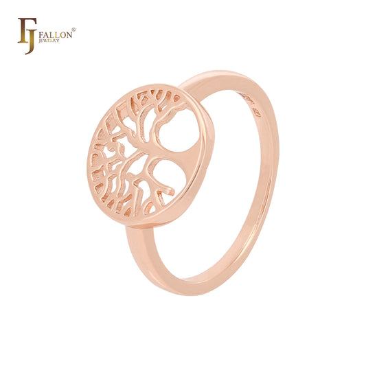 Anillos sencillos de oro rosa con el árbol de la vida