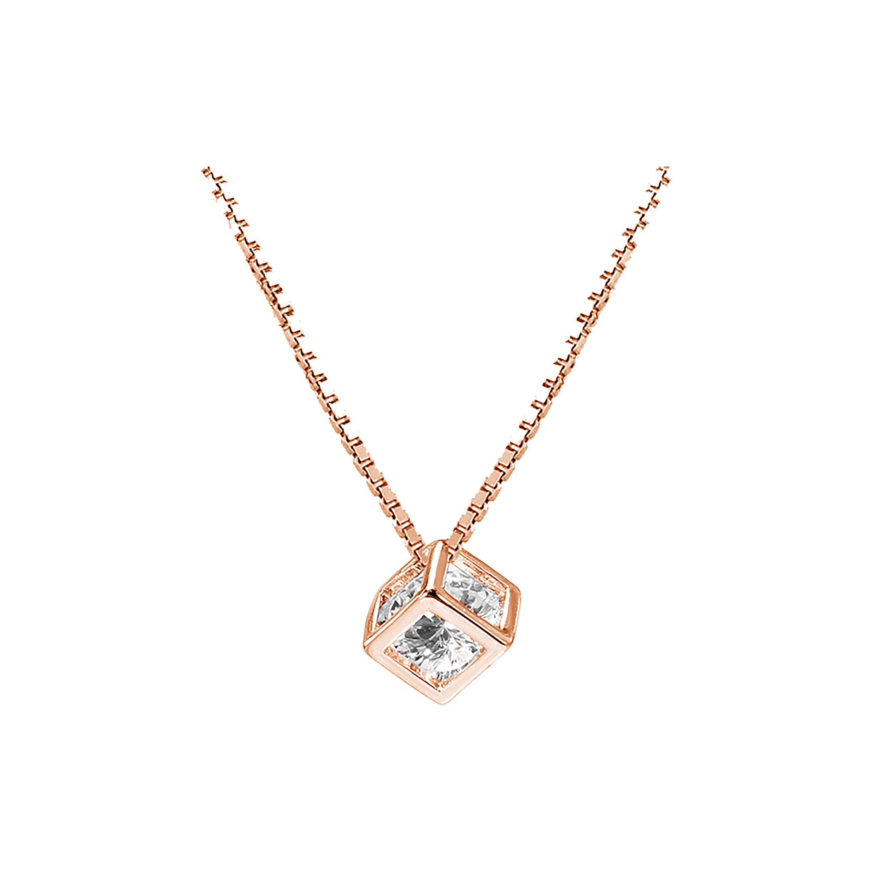 Collar con colgante solitario de circonita blanca en oro rosa