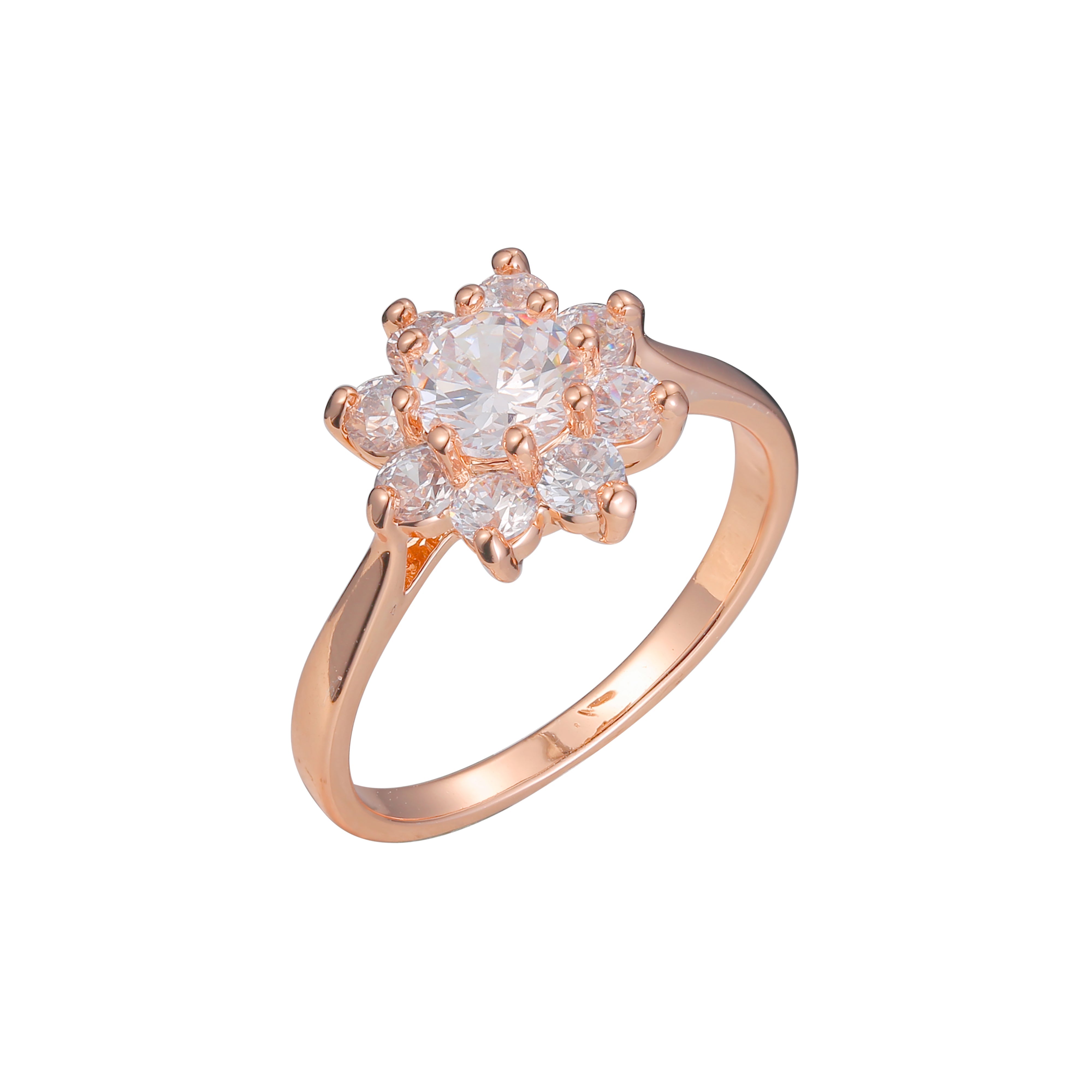 レディース ファッション プリンセス ホワイト CZ ハロー リング、ローズゴールドメッキ