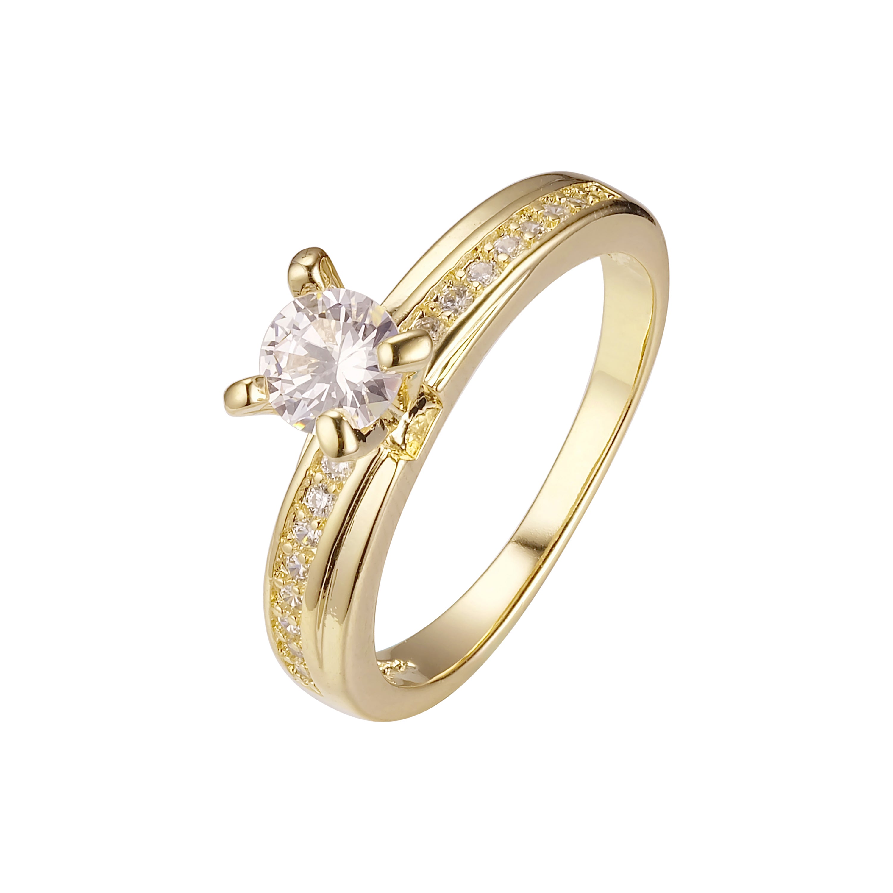 Solitario y anillos de oro de 14K pavimentados