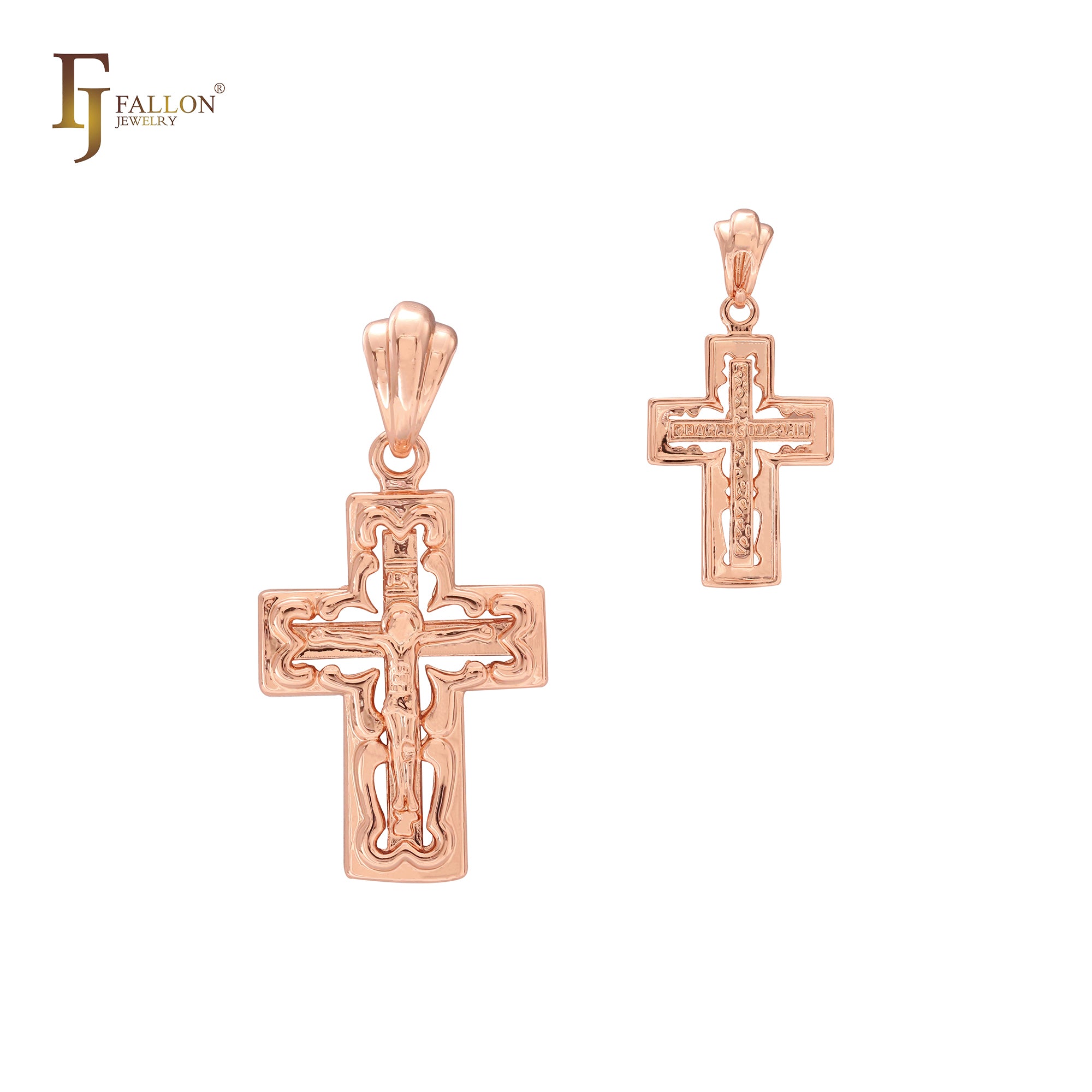 Double Crucifix cross 14K Gold, Rose Gold, White Gold Cross Pendant