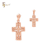 Double Crucifix cross 14K Gold, Rose Gold, White Gold Cross Pendant
