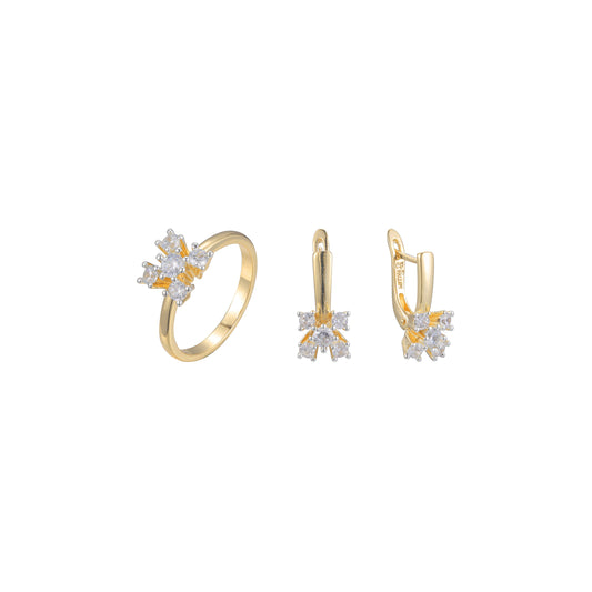 Juego de racimo de flores de cinco piedras en Oro 14K en dos tonos