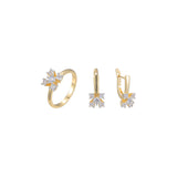 Juego de racimo de flores de cinco piedras en Oro 14K en dos tonos