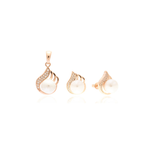 Perla en una llama engastada en Oro 14K, oro rosa