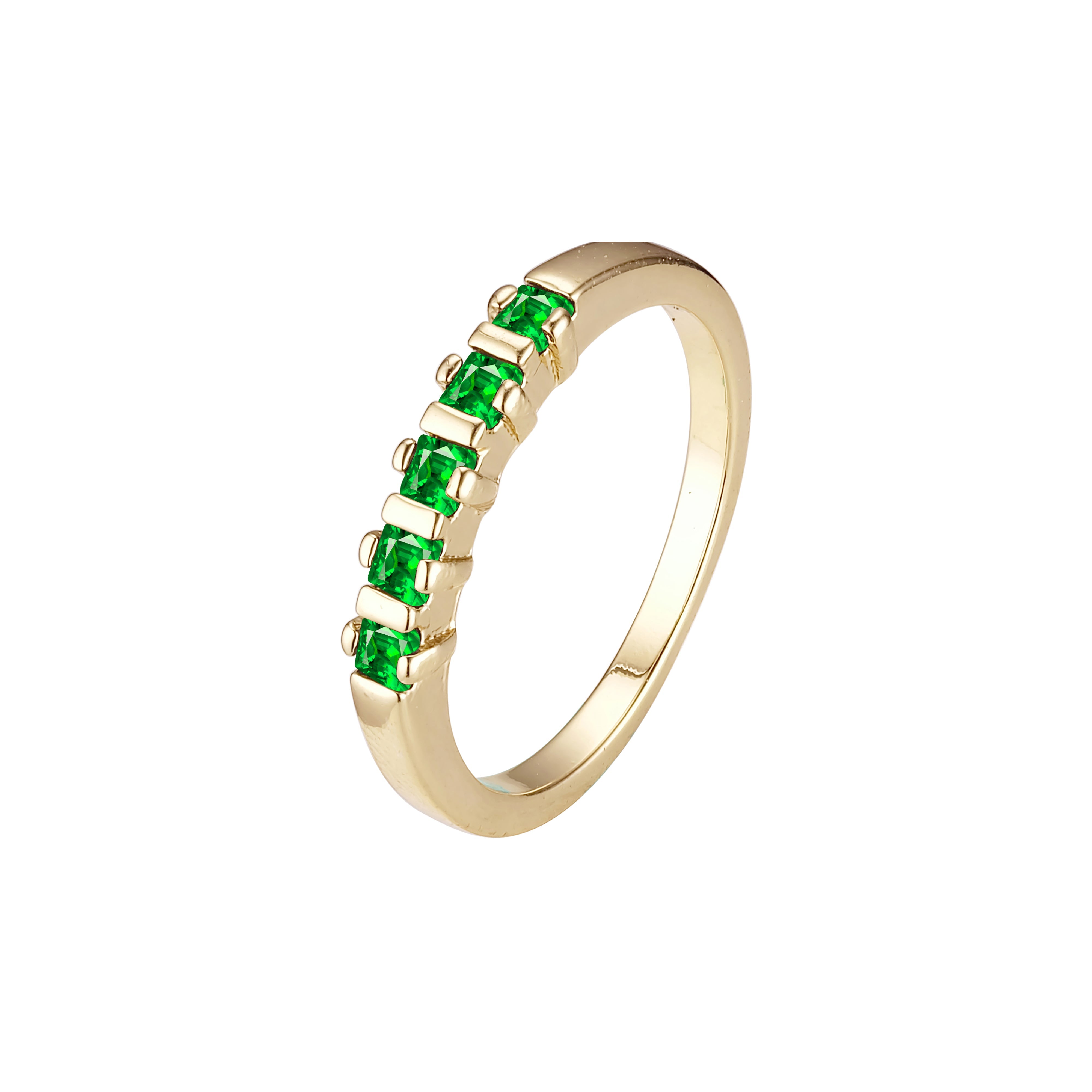 Alianza Oro 14K cinco anillos piedras talla esmeralda
