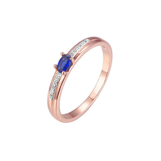 Anillos de oro rosa con dos tonos de piedra azul solitario