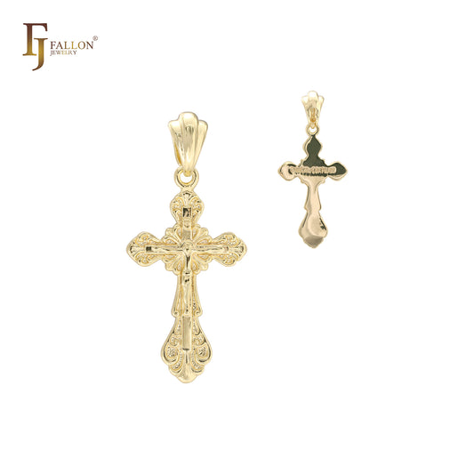 Colgante de cruz crucifijo ortodoxo de oro de 14 quilates, oro rosa y oro blanco
