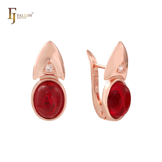 Big rounded CZ Rose Gold, 14K Gold, two tone earrings