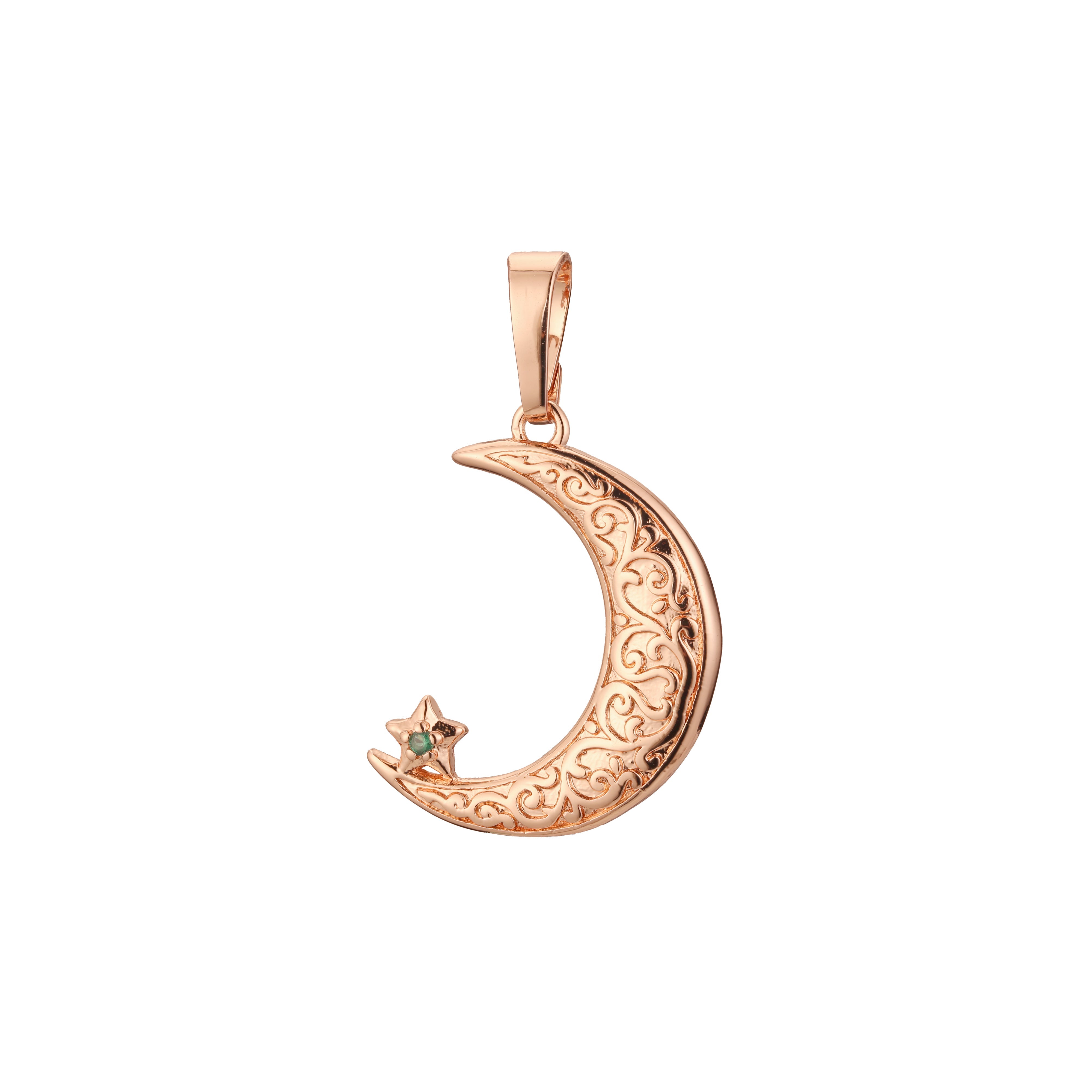 イスラムの星と三日月のペンダント、ローズゴールド、14K ゴールドメッキカラー