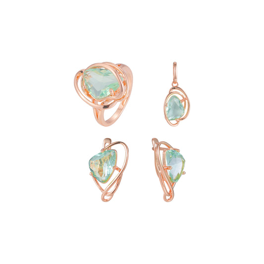 .Rose Gold gran piedra verde manzana juego solitario abrazado por cable