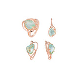 .Rose Gold gran piedra verde manzana juego solitario abrazado por cable
