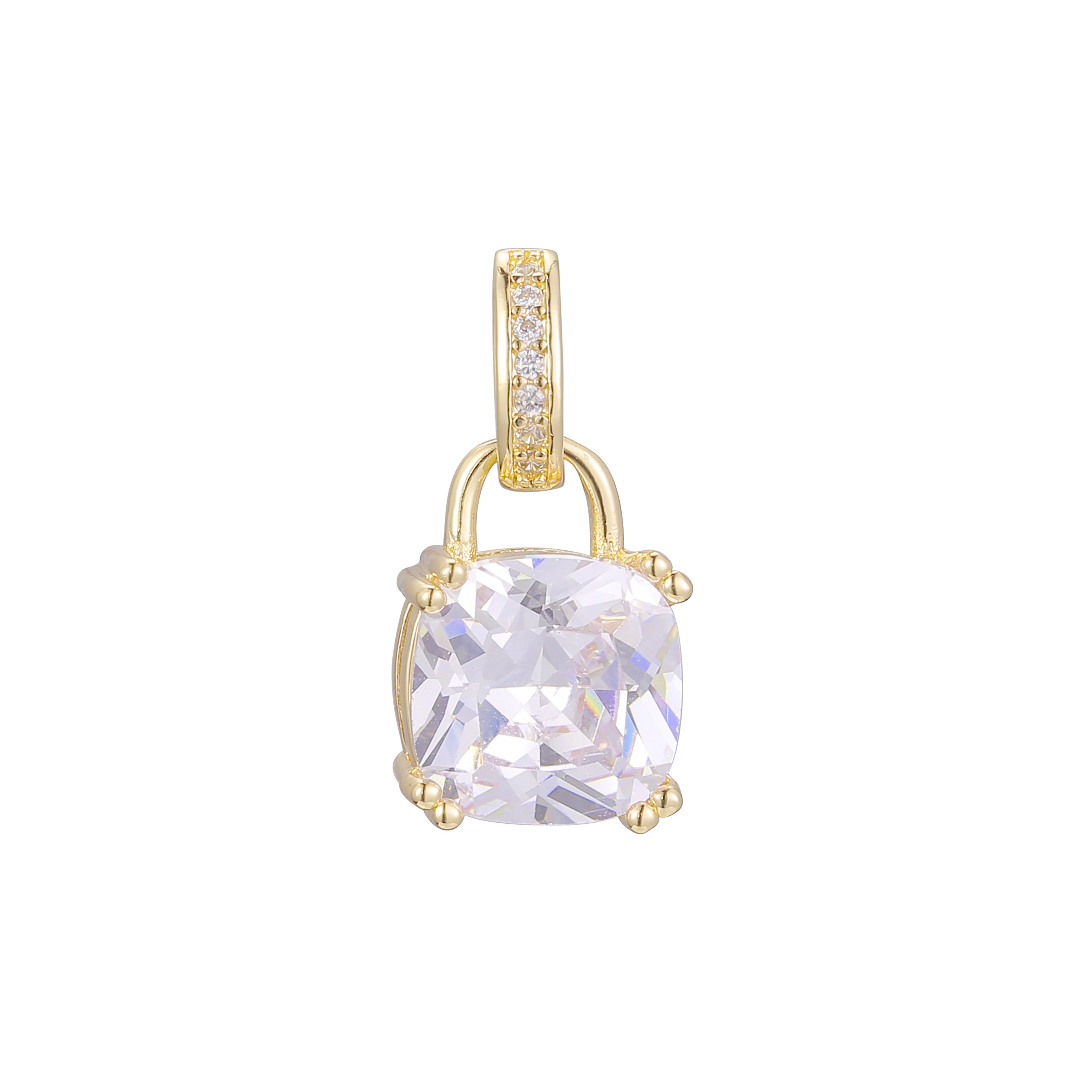 Colgante de oro rosa de dos tonos con circonita cúbica de talla cojín y solitario con candado, oro de 14 quilates