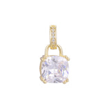 Colgante de oro rosa de dos tonos con circonita cúbica de talla cojín y solitario con candado, oro de 14 quilates