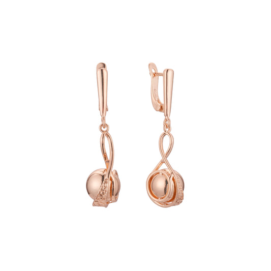 Aretes de perlas en Oro 14K, oro rosa, baño de dos colores