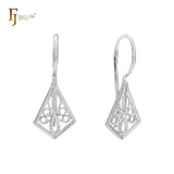 Pendientes de gancho de alambre con rombos de filigrana en oro de 14 quilates, oro rosa y oro blanco
