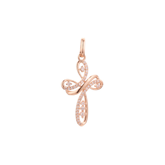 Paved white CZs Eastern Orthodox Russian Rose Gold two tone, 14K Gold pendant