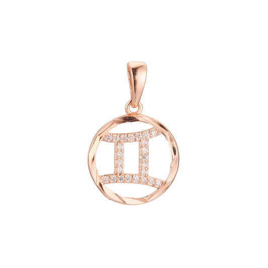 星座 ゾディアック ローズゴールド ツートンペンダント - 星座