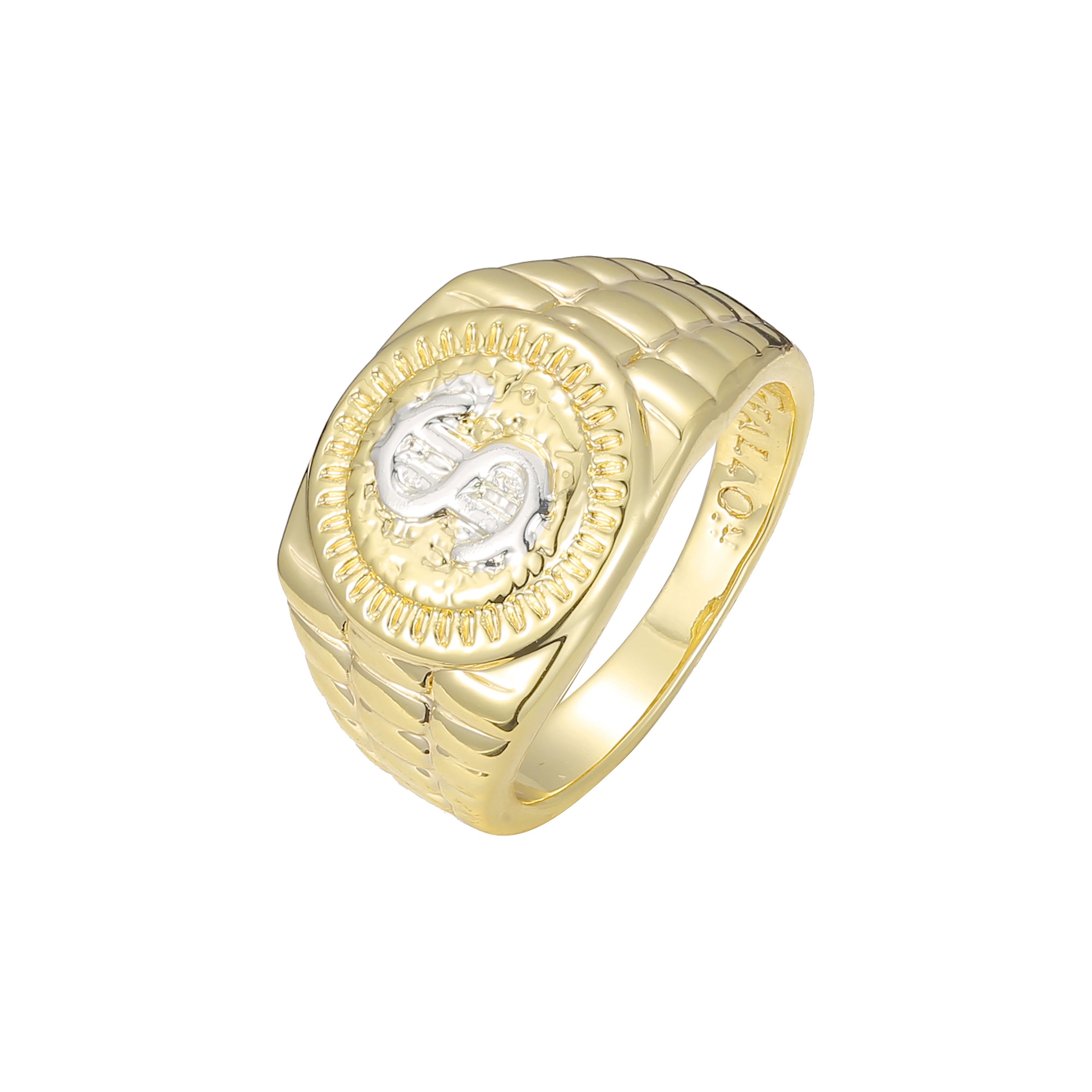 Anillos de Oro 14K con un signo de dólar de plata