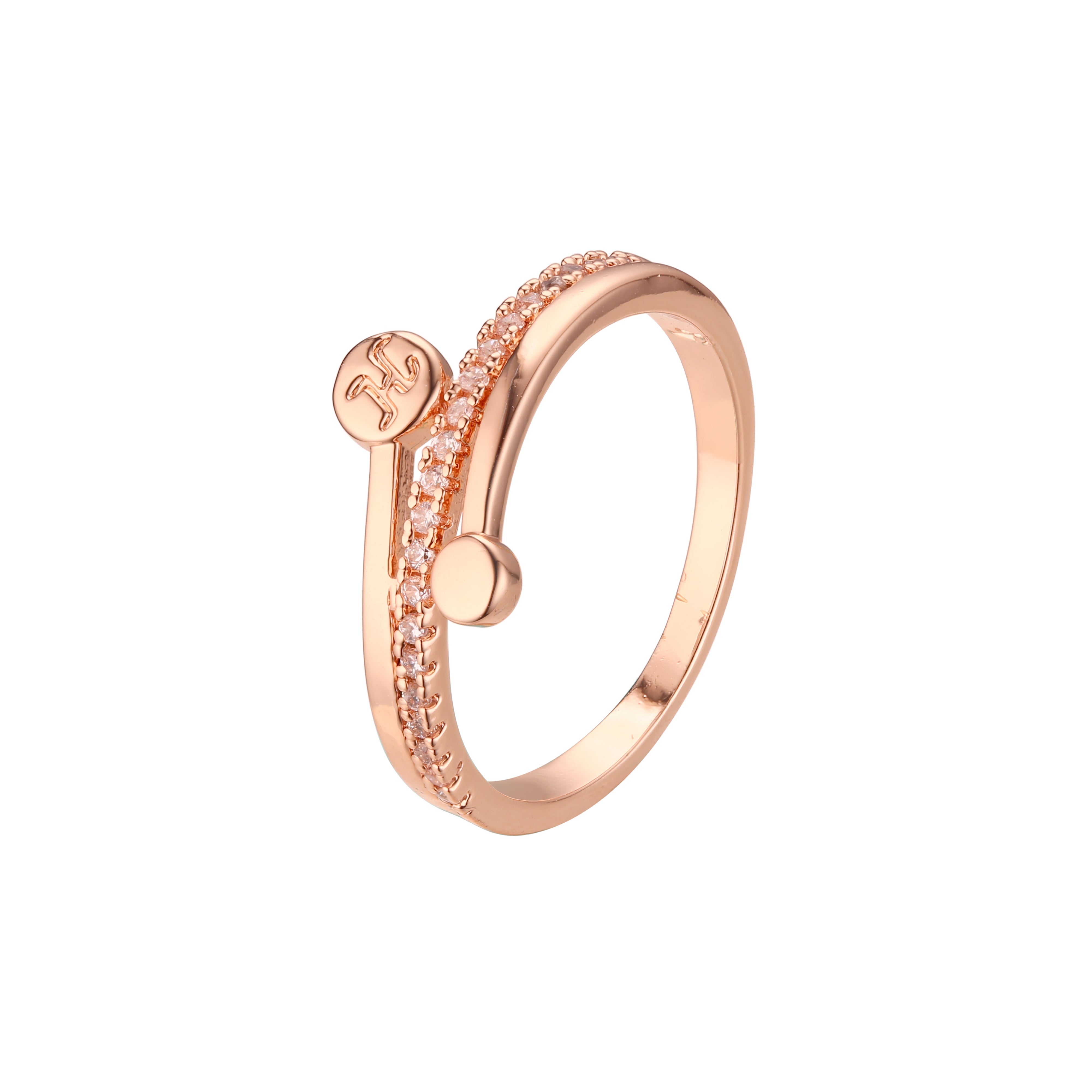 14K ゴールド、ローズゴールドメッキ色の文字 H のデザインの結婚指輪リング
