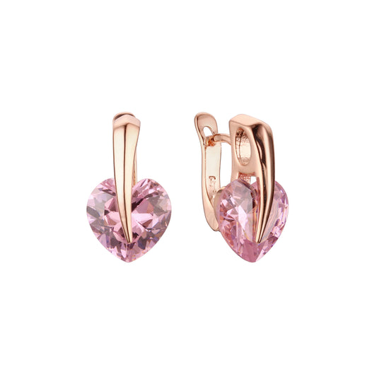 Pendientes de oro de 14 quilates, oro rosa y oro blanco con circonitas cúbicas de colores y corazón solitario.