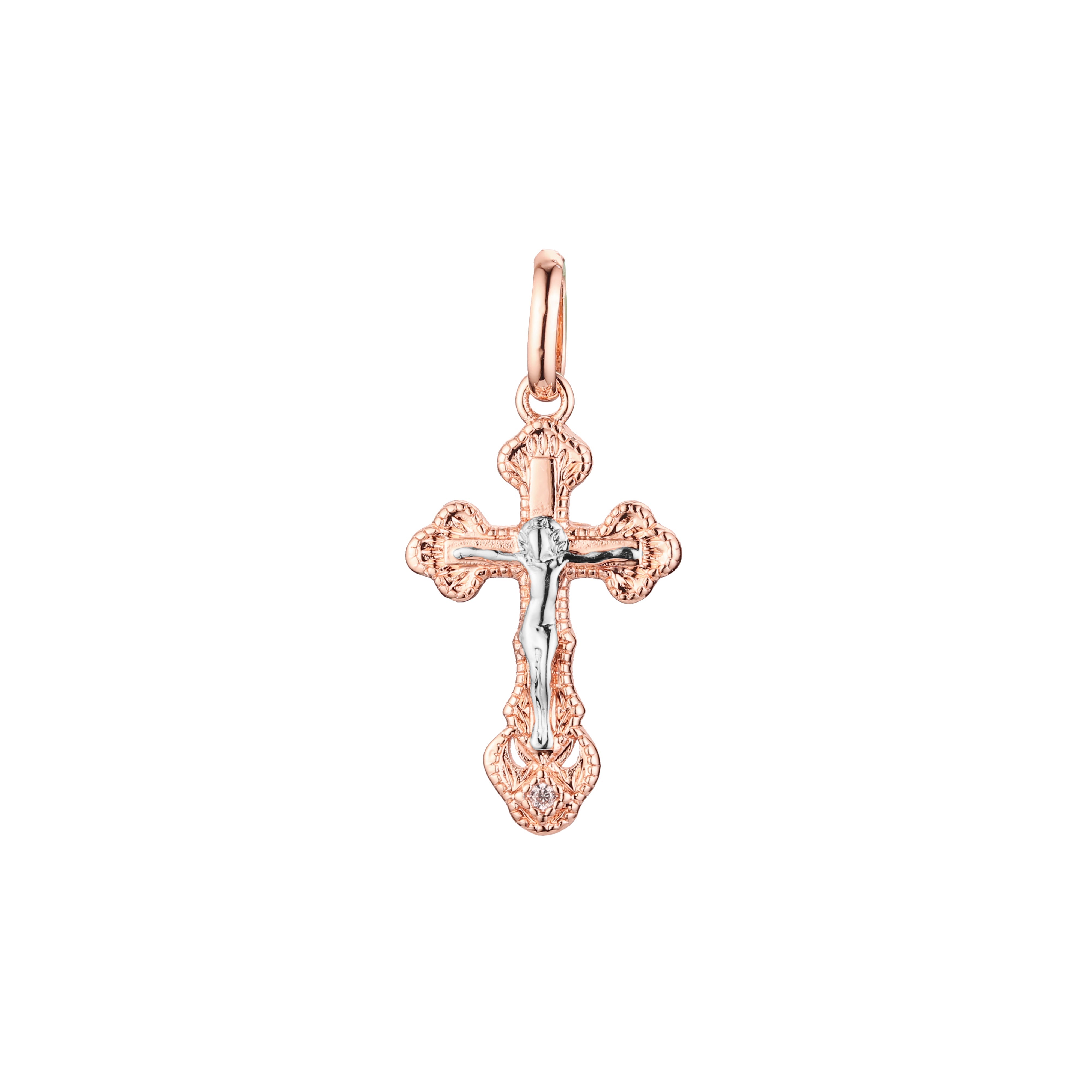 .crucifix Eastern Orthodox Russian 14K Gold, Rose Gold two tone, White Gold pendant
