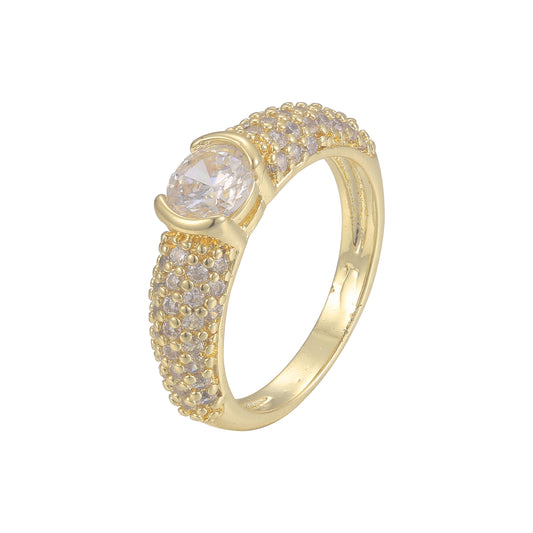 Solitário e cluster CZ branco pavimentado Stackacble ouro 14K, anéis de ouro 18K
