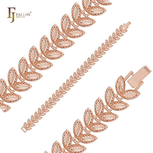 葉の二重層 14K ゴールド ブレスレット