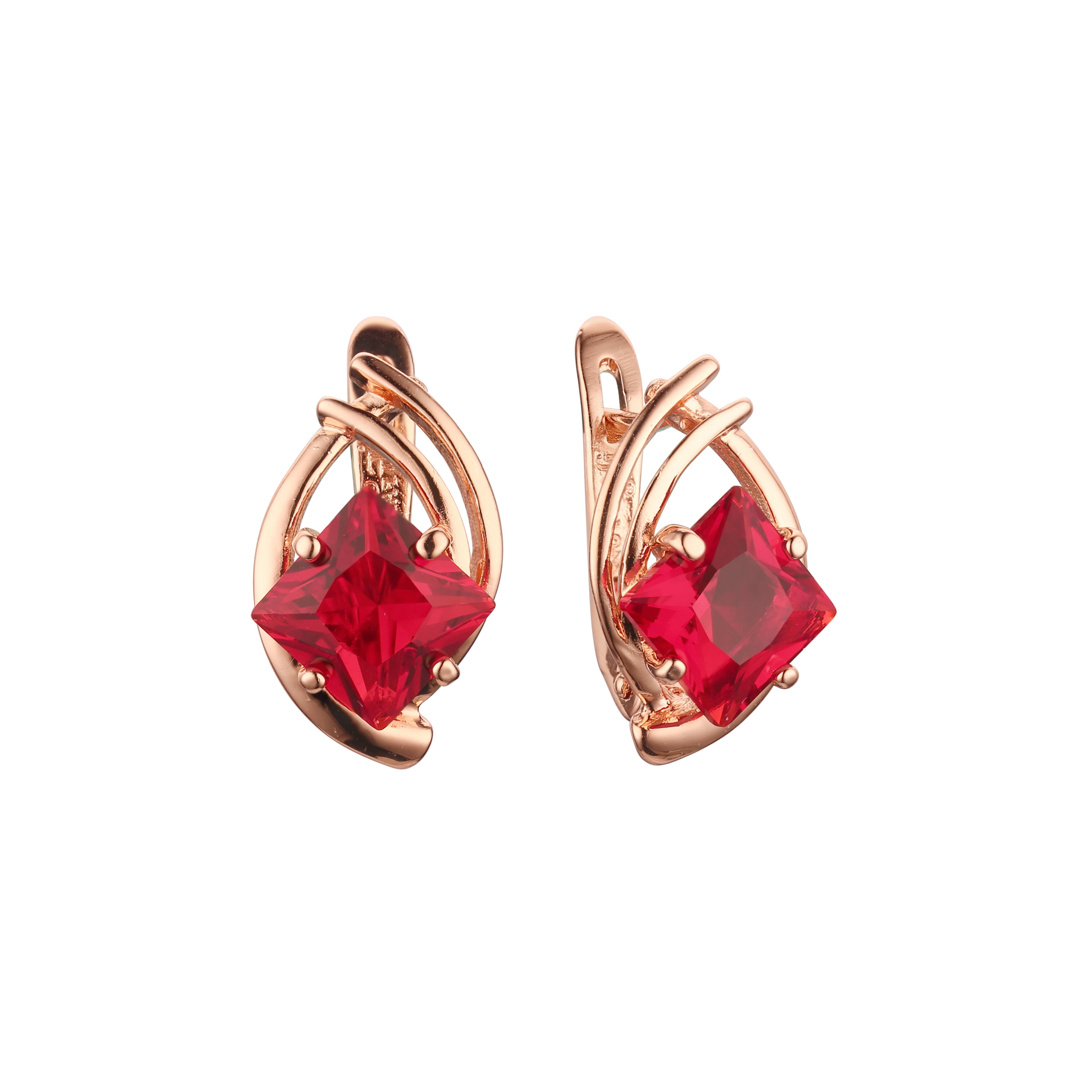 Pendientes de oro blanco y oro rosa con circonitas cúbicas de colores y corte rombo solitario