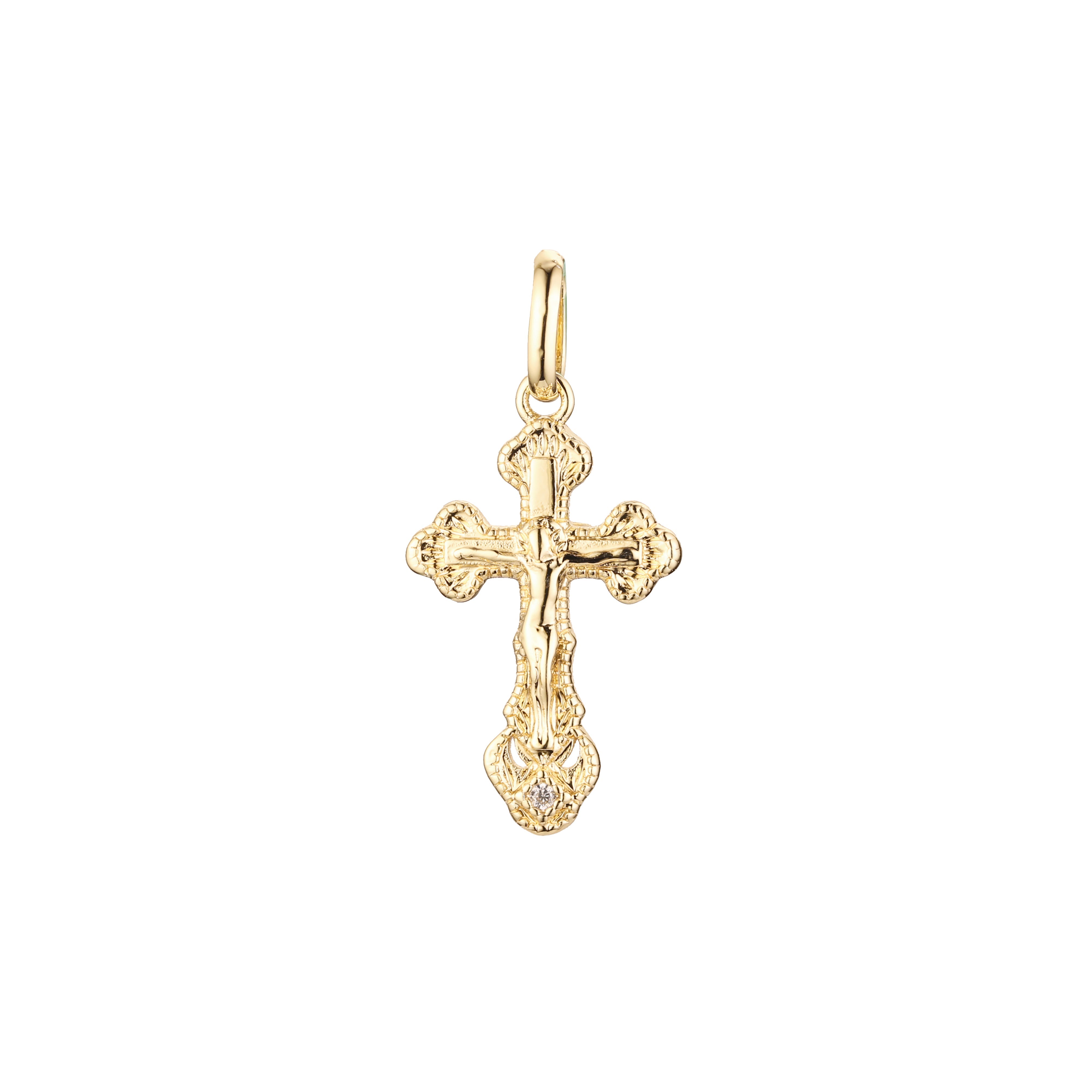 .crucifix Eastern Orthodox Russian 14K Gold, Rose Gold two tone, White Gold pendant