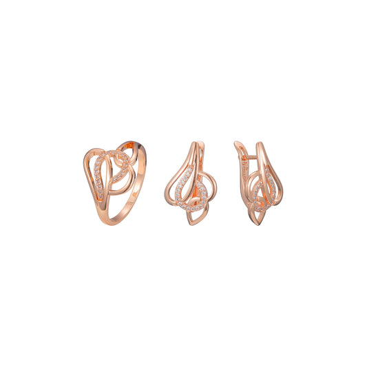 Juego de joyas de anillos minimalistas entrecruzados chapados en oro rosa.