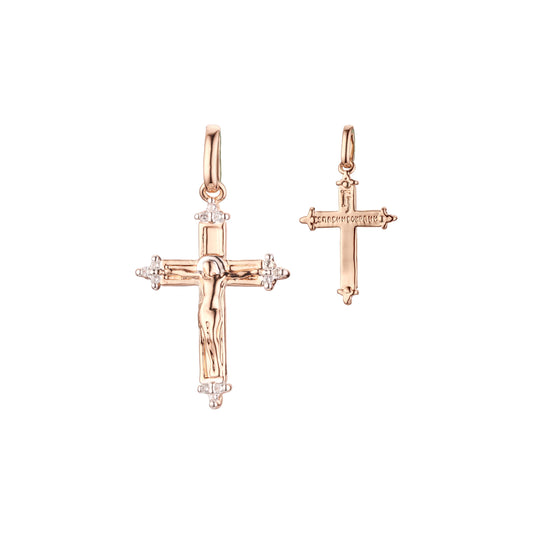 Eastern Orthodox Russian budded pendant in Rose Gold, two tone plating colors