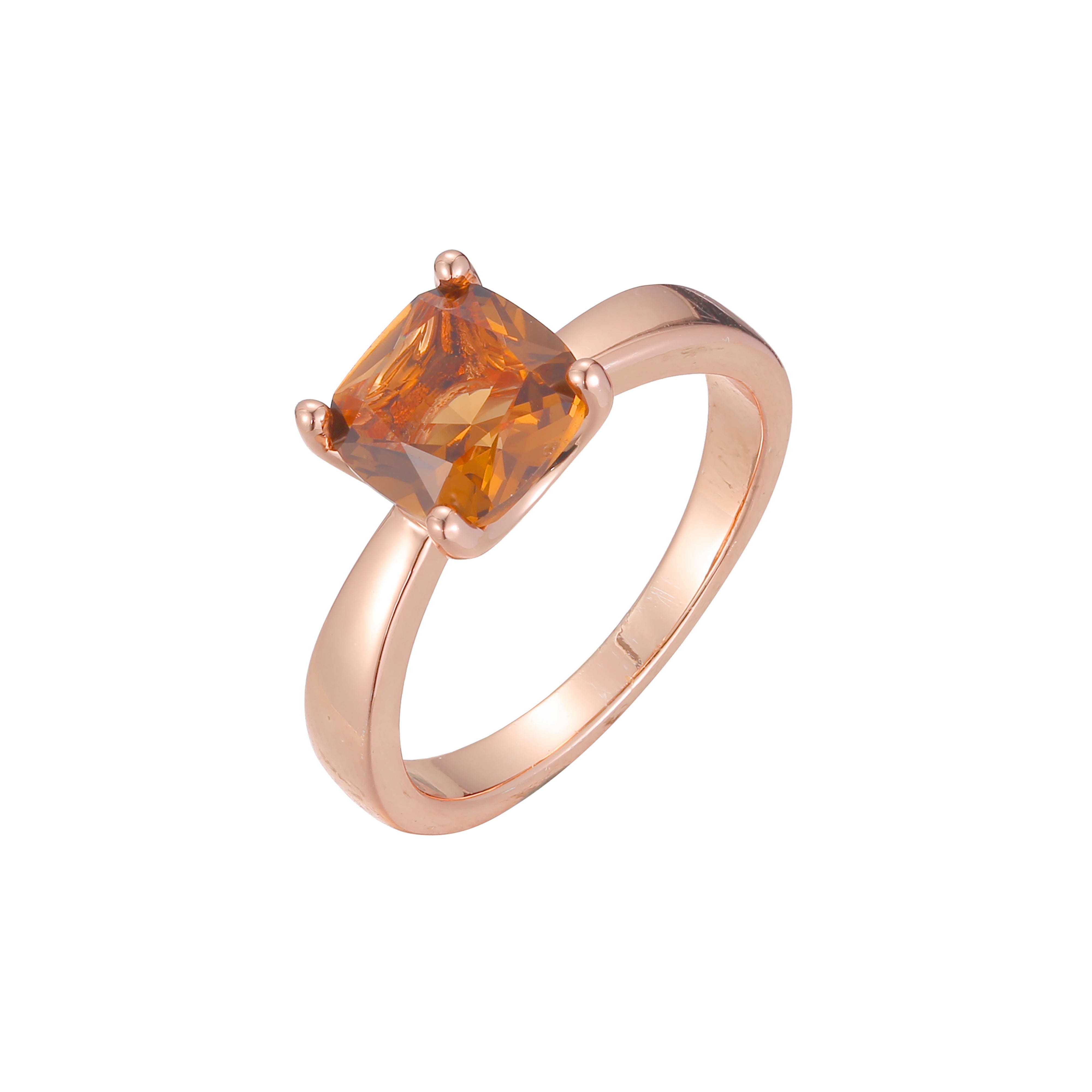 Anillos solitarios de oro rosa con piedra talla esmeralda