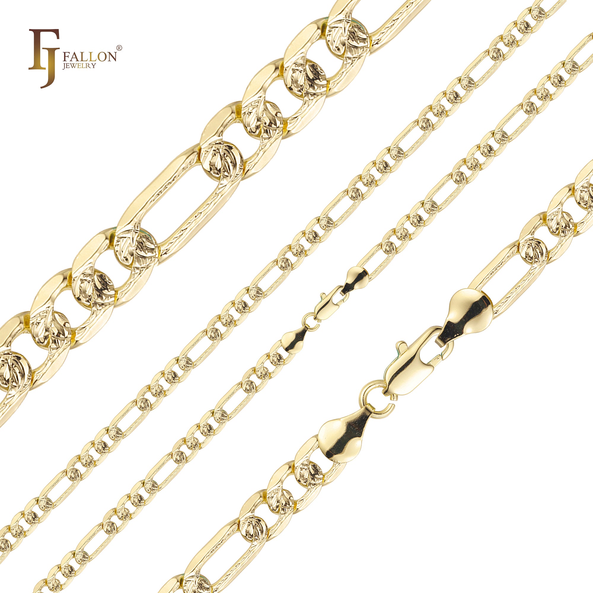 Cadenas martilladas con eslabones Figaro chapadas en Oro 14K