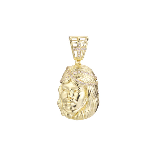 Pingente religioso branco CZ rosto de Jesus banhado em ouro 14K