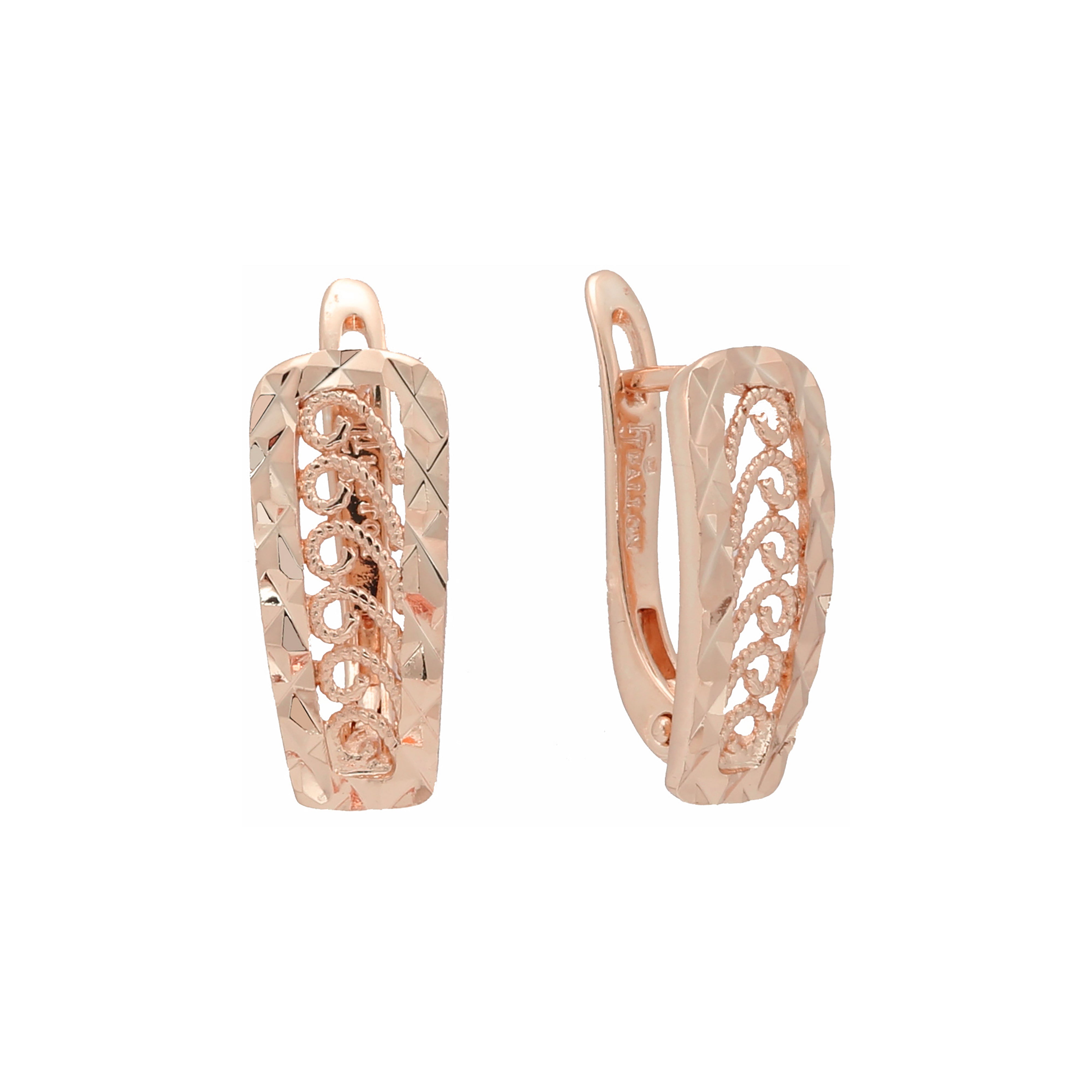 .Aretes Ondas y Cola de 9 en Oro 14K, Oro Rosa, chapado en dos tonos