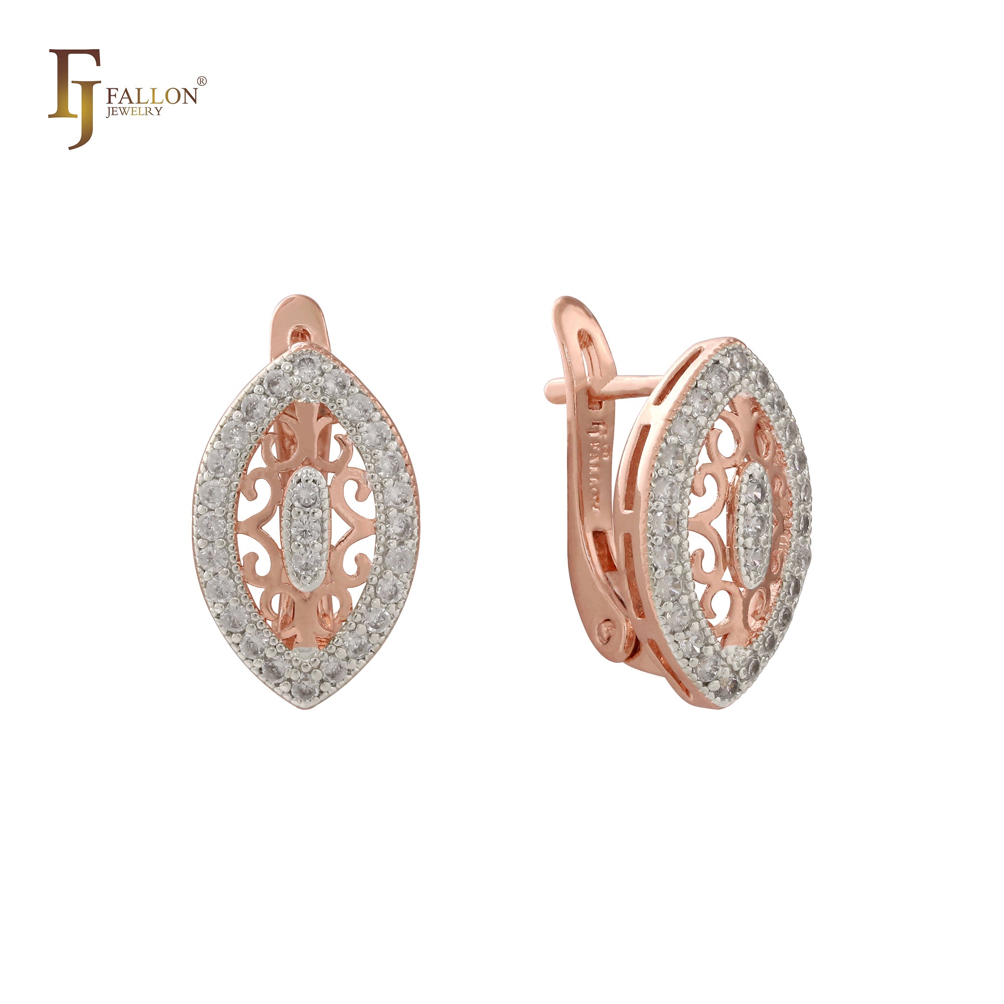 Серьги Marquise Filigree Halo с белыми цирконами, двухцветное золото 14 карат