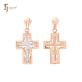 Double Crucifix cross 14K Gold, Rose Gold, White Gold Cross Pendant